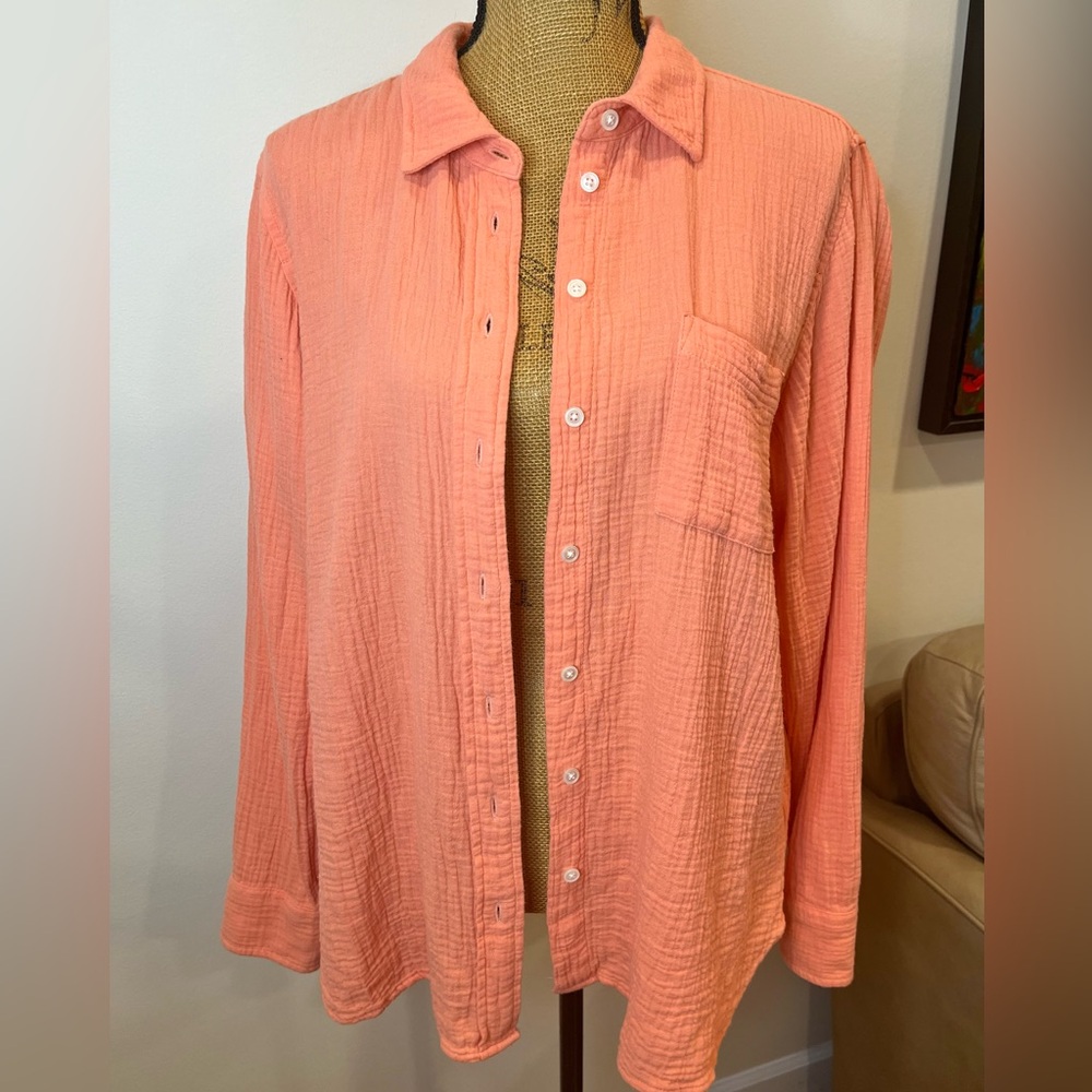 J. Crew Factory 100% Cotton Gauze Shirt Orange Button Down Size XL - Picture 2 of 13